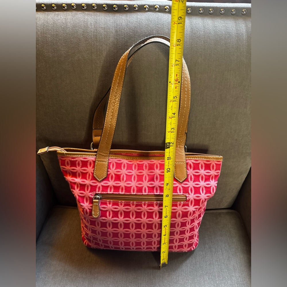 Croft & Barrow Coral Pink Jacquard Pattern Tote EUC - Picture 4 of 16